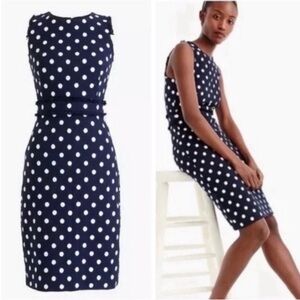 J.Crew NWT Navy and White Polkadot tweed sheath dress 6T 6 tall